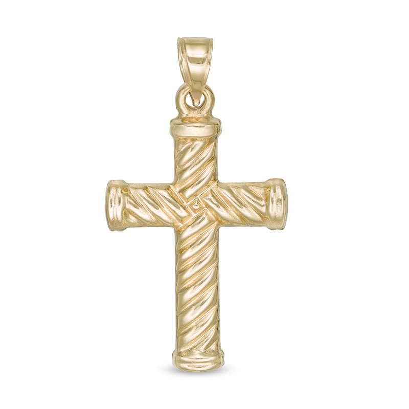 Main Image 1 of Men's Rope-Textured Cross Necklace Charm in 10K Gold