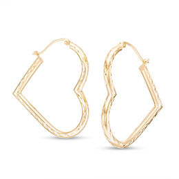 Diamond-Cut Faceted Heart-Shaped Hoop Earrings in 10K Gold