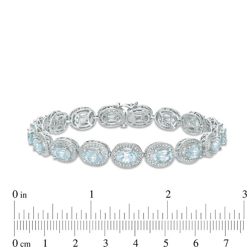 Main Image 2 of Oval Sky Blue Topaz and Diamond Accent Beaded Frame Vintage-Style Bracelet in Sterling Silver - 7.25"