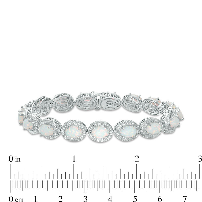 Oval Lab-Created Opal and Diamond Accent Beaded Frame Vintage-Style Bracelet in Sterling Silver - 7.25"