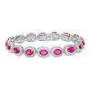 Thumbnail Image 0 of Oval Lab-Created Ruby and Diamond Accent Beaded Frame Vintage-Style Bracelet in Sterling Silver - 7.25"