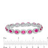 Thumbnail Image 1 of Oval Lab-Created Ruby and Diamond Accent Beaded Frame Vintage-Style Bracelet in Sterling Silver - 7.25"