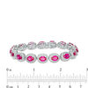 Thumbnail Image 2 of Oval Lab-Created Ruby and Diamond Accent Beaded Frame Vintage-Style Bracelet in Sterling Silver - 7.25"