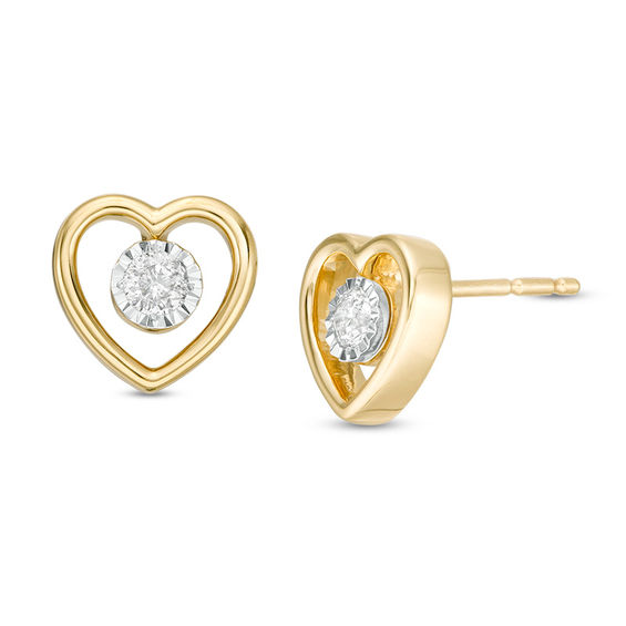 1/10 CT. T.W Diamond Solitaire Heart-Shaped Stud Earrings in 10K Gold 1/10 CT. T.W Diamond Solitaire Heart-Shaped Stud Earrings in 10K Gold