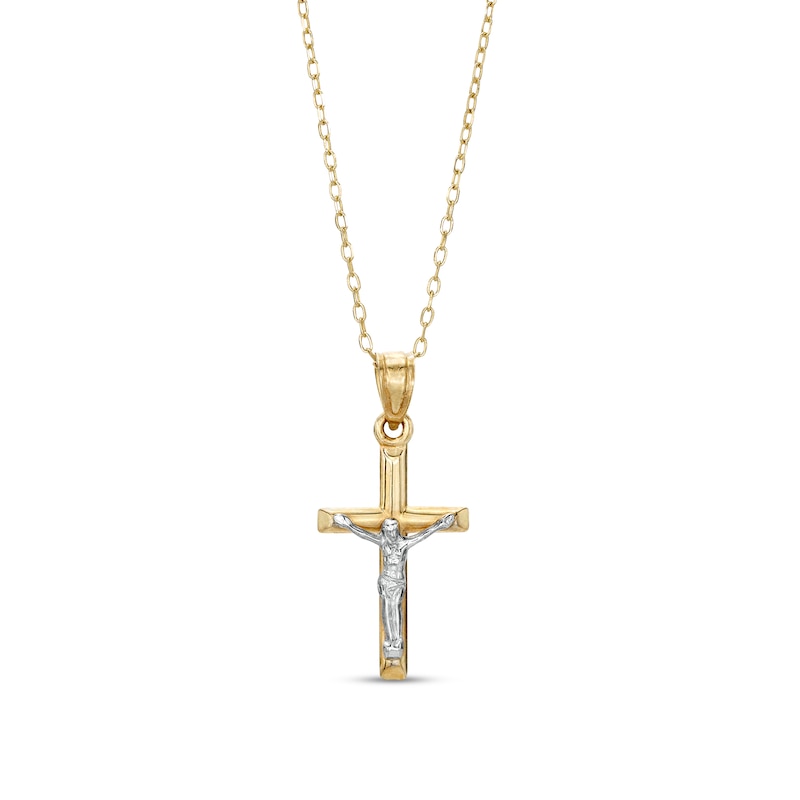 Main Image 1 of Multi-Finish Crucifix Pendant in 14K Two-Tone Gold