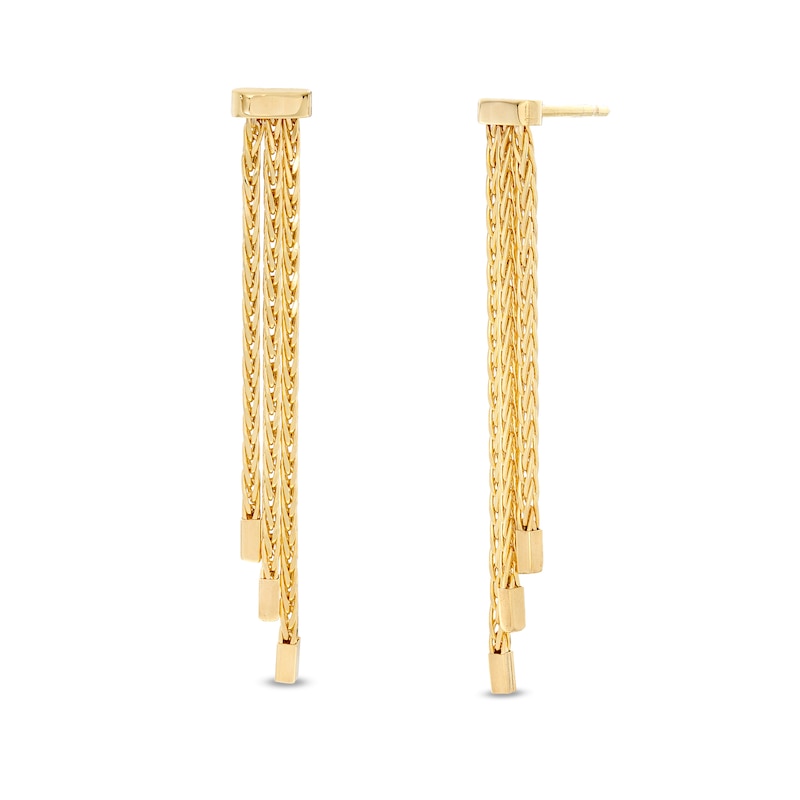 Made in Italy Bar and Triple Tapered Chain Drop Earrings in 14K Gold
