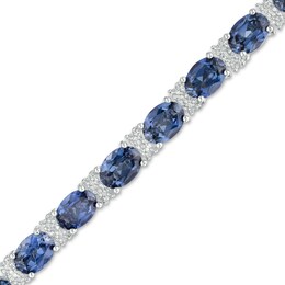 Oval Lab-Created Ceylon Sapphire and Diamond Accent Bracelet in Sterling Silver - 7.25&quot;
