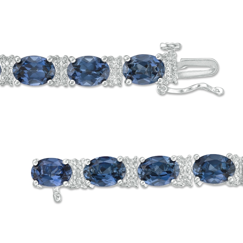 Oval Lab-Created Ceylon Sapphire and Diamond Accent Bracelet in Sterling Silver - 7.25"
