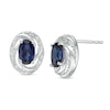 Oval Lab-Created Blue Sapphire and Diamond Accent Swirl Frame Stud Earrings in Sterling Silver