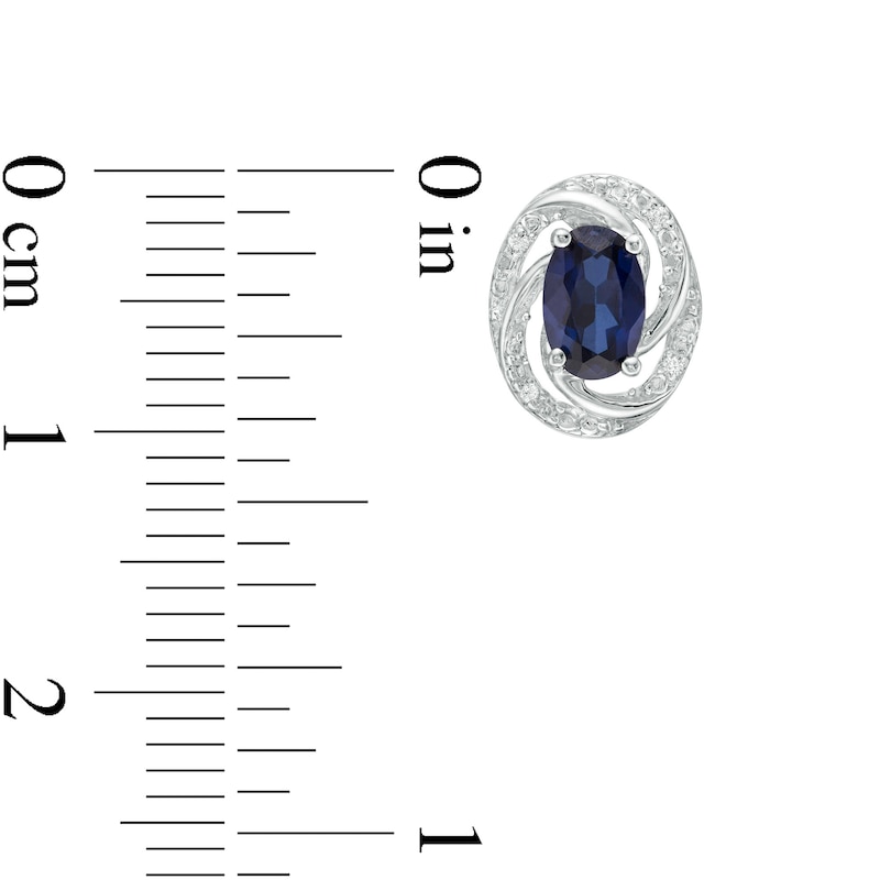 Oval Lab-Created Blue Sapphire and Diamond Accent Swirl Frame Stud Earrings in Sterling Silver