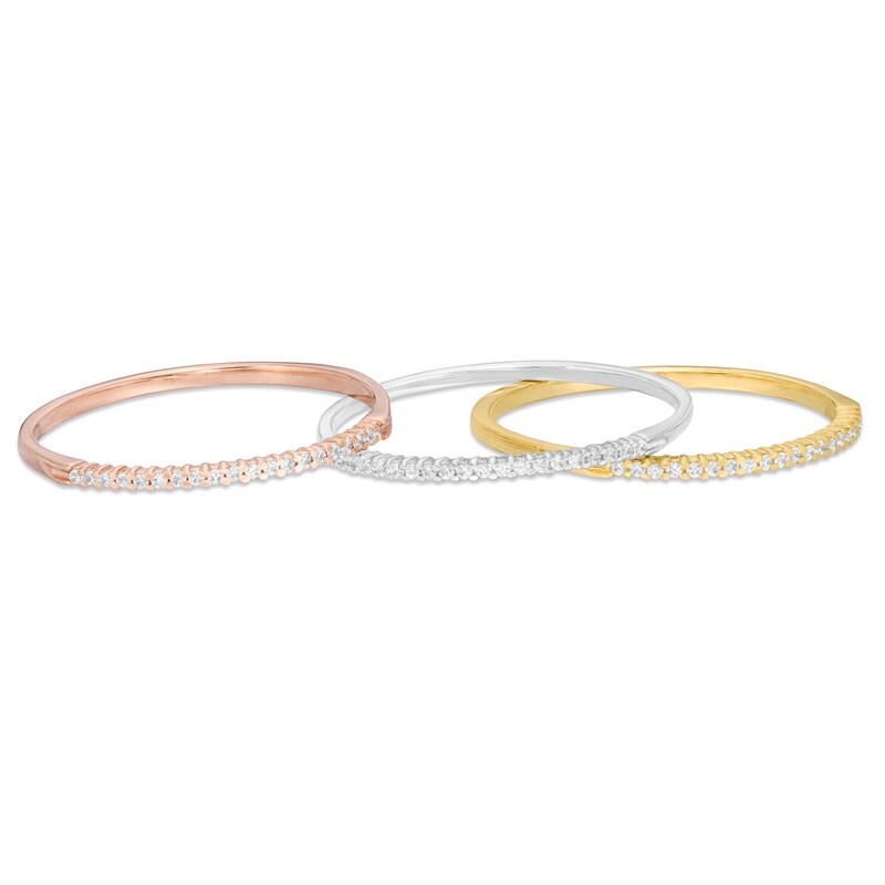 Main Image 4 of 1/6 CT. T.W. Diamond Stackable Band Set in 10K Tri-Tone Gold