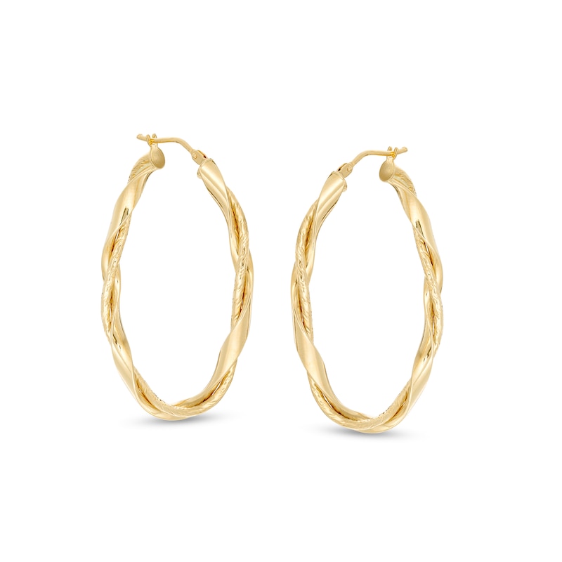 Made in Italy Multi-Finish Ribbon Twist Oval Hoop Earrings in 14K Gold