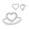 Thumbnail Image 1 of 1/5 CT. T.W. Diamond Heart Outline Stud Earrings and Ring Set in Sterling Silver - Size 7
