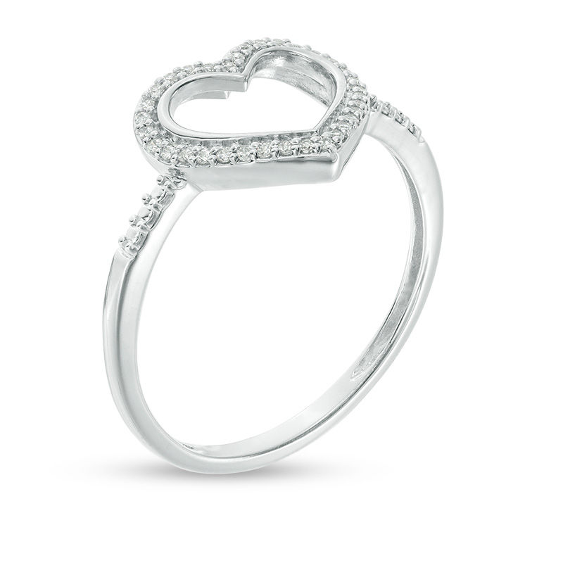 Main Image 2 of 1/5 CT. T.W. Diamond Heart Outline Stud Earrings and Ring Set in Sterling Silver - Size 7