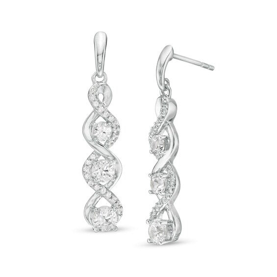 Lab-Created White Sapphire Linear Three Stone Cascading Drop Earrings in Sterling Silver Lab-Created White Sapphire Linear Three Stone Cascading Drop Earrings in Sterling Silver