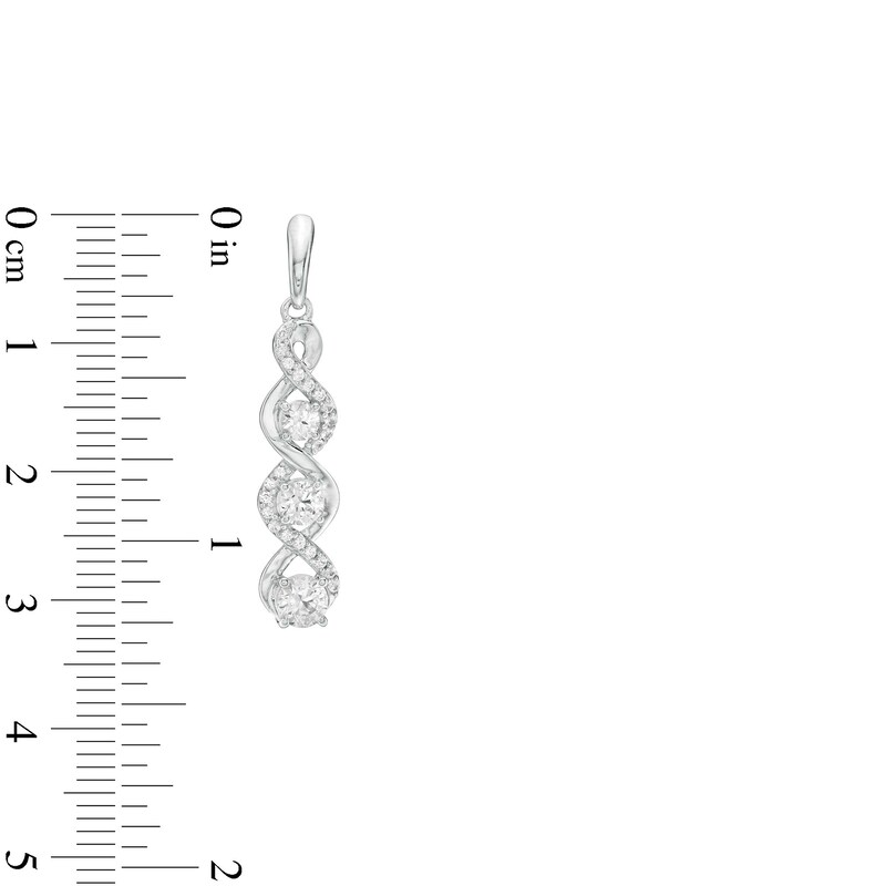 Main Image 2 of Lab-Created White Sapphire Linear Three Stone Cascading Drop Earrings in Sterling Silver