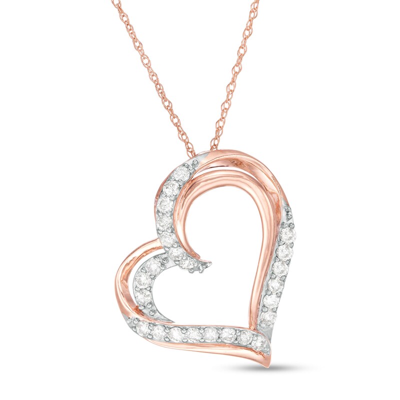 Main Image 1 of 1/2 CT. T.W. Diamond Tilted Heart Pendant in 10K Rose Gold