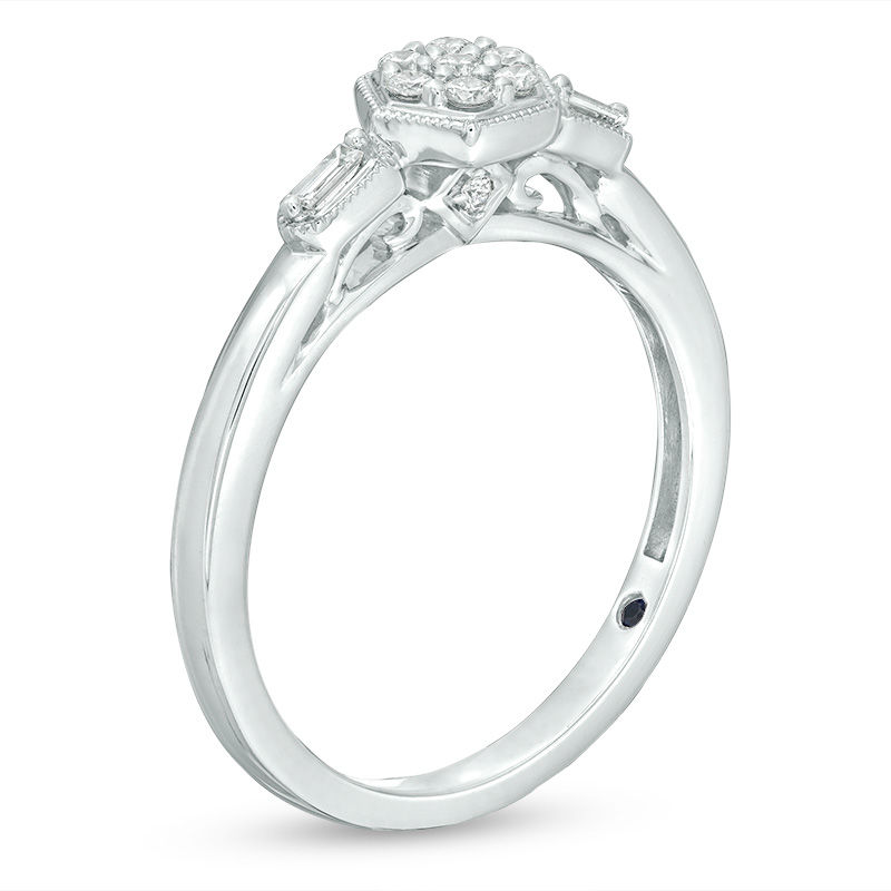 Main Image 3 of Cherished Promise Collection™ 1/6 CT. T.W. Composite Diamond Vintage-Style Promise Ring in Sterling Silver