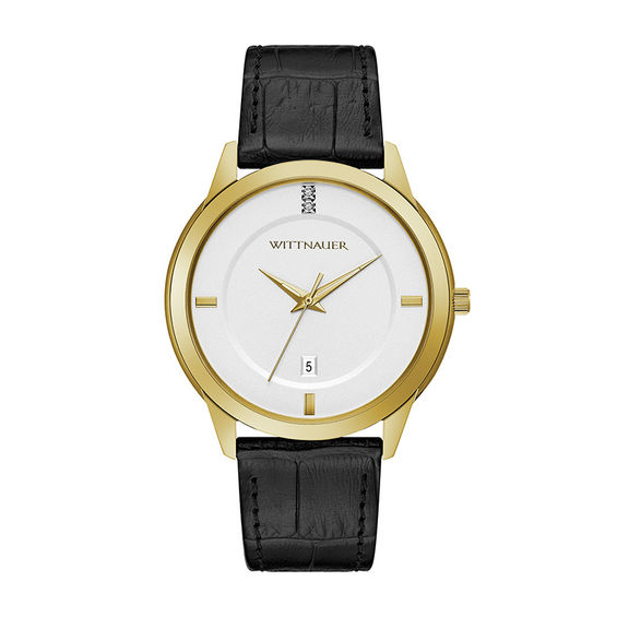 Men's Wittnauer Diamond Accent Gold Tone Strap Watch With Silver Tone Dial (model: Wn1021)