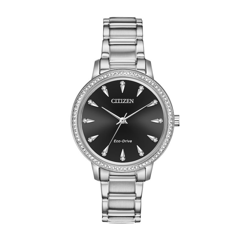 Ladies' Citizen Eco-Drive® Silhouette Crystal Accent Watch with Black Dial (Model: FE7040-53E)