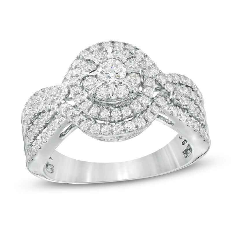 Main Image 1 of 1 CT. T.W. Diamond Double Frame Multi-Row Engagement Ring in 10K White Gold