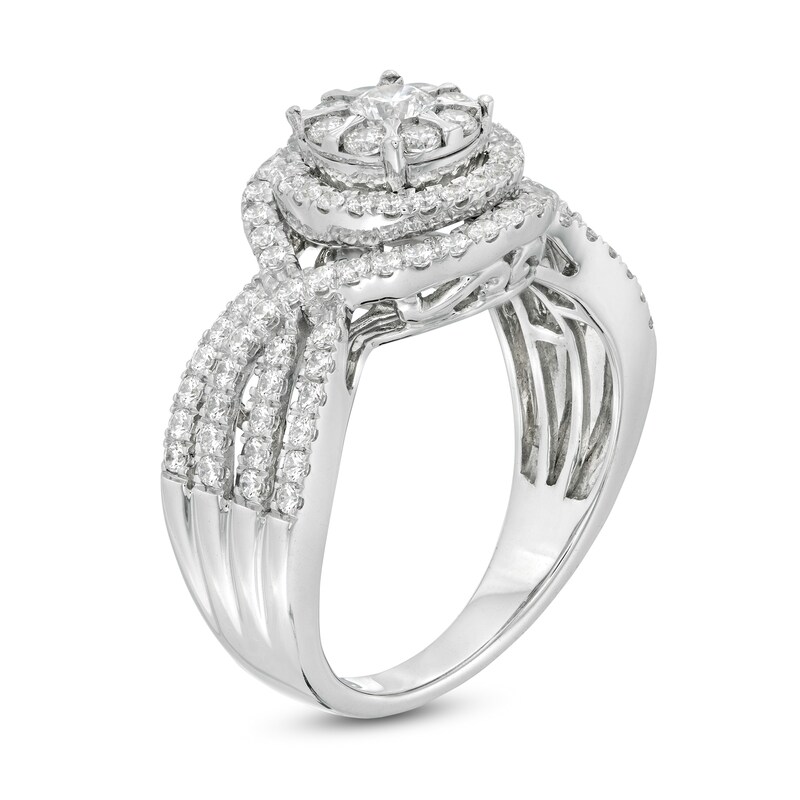 Main Image 2 of 1 CT. T.W. Diamond Double Frame Multi-Row Engagement Ring in 10K White Gold