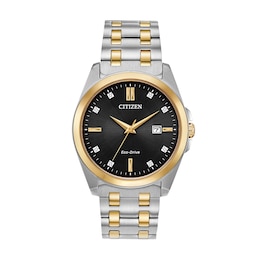 Men's Citizen Eco-Drive® Corso Diamond Accent Two-Tone Watch with Black Dial (Model: BM7107-50E)