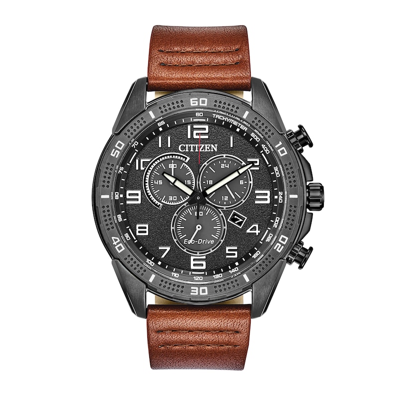 Main Image 1 of Men's Drive from Citizen Eco-Drive® WDR Chronograph Grey IP Strap Watch with Black Dial (Model: AT2447-01E)