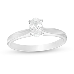 1/2 CT. Certified Oval Diamond Solitaire Engagement Ring in 14K White Gold (I/I1)