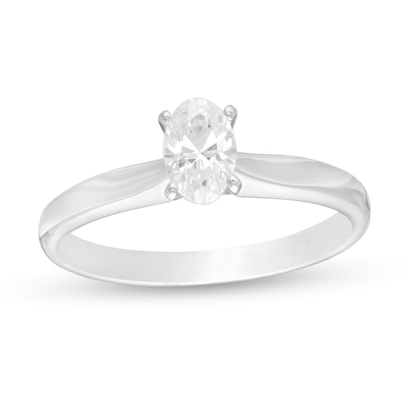 Main Image 1 of 1/2 CT. Certified Oval Diamond Solitaire Engagement Ring in 14K White Gold (I/I1)