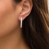 Thumbnail Image 1 of Oval Lab-Created Opal and White Sapphire Duo Alternating Hoop Earrings in Sterling Silver