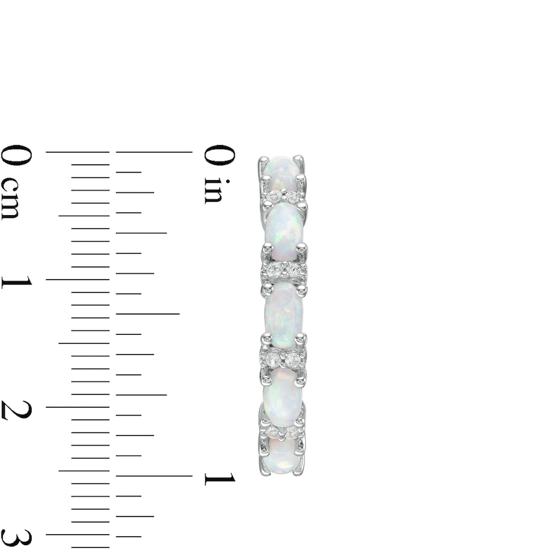Oval Lab-Created Opal and White Sapphire Duo Alternating Hoop Earrings in Sterling Silver
