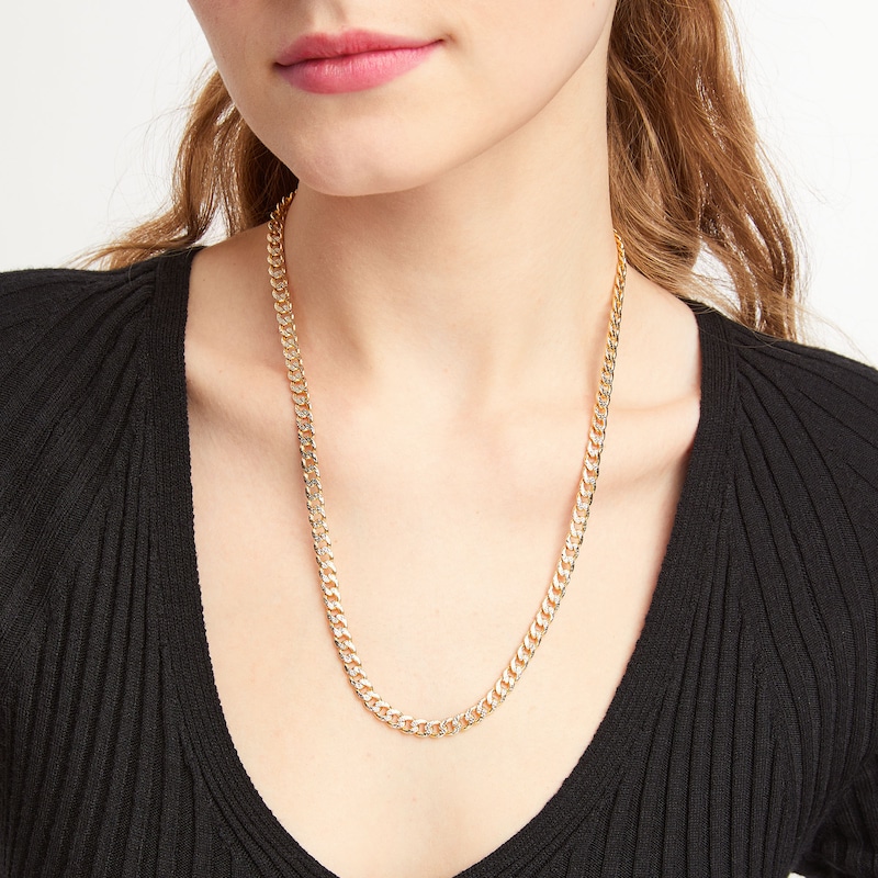 Main Image 2 of Made in Italy 5.5mm Diamond-Cut Cuban Curb Chain Necklace in Hollow 14K Two-Tone Gold – 22"