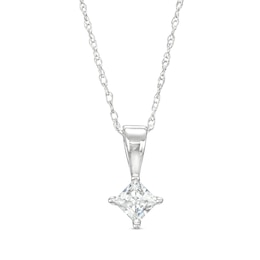 1/4 CT. Certified Princess-Cut Diamond Solitaire Pendant in 14K White Gold (I/I1)