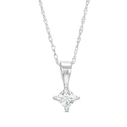 1/4 CT. Certified Princess-Cut Diamond Solitaire Pendant in 14K White Gold (I/I1)