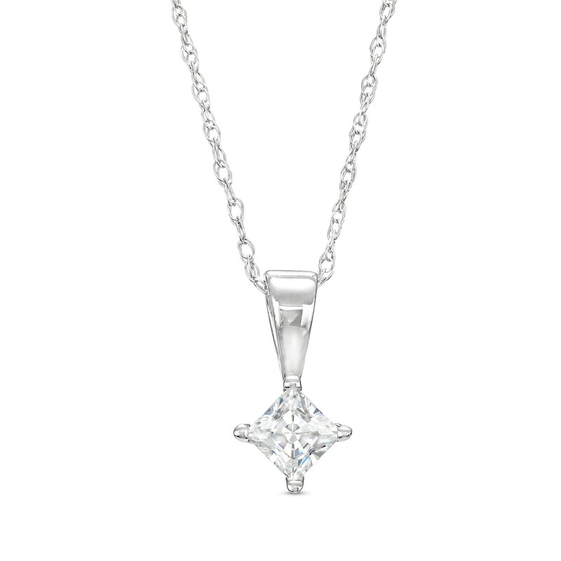 Main Image 1 of 1/4 CT. Certified Princess-Cut Diamond Solitaire Pendant in 14K White Gold (I/I1)