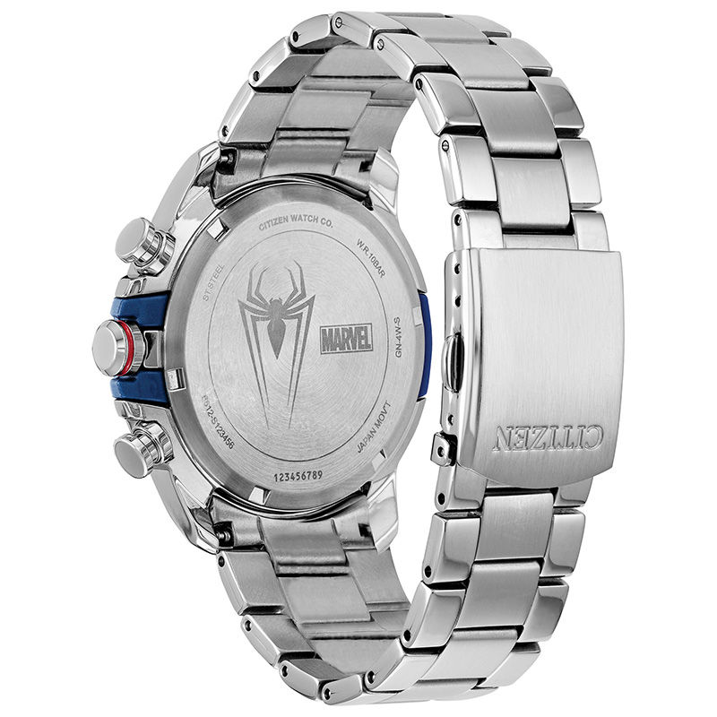 Men's Citizen Eco-Drive® Spider-Man Chronograph Two-Tone Watch with Blue Dial (Model: CA0429-53W)