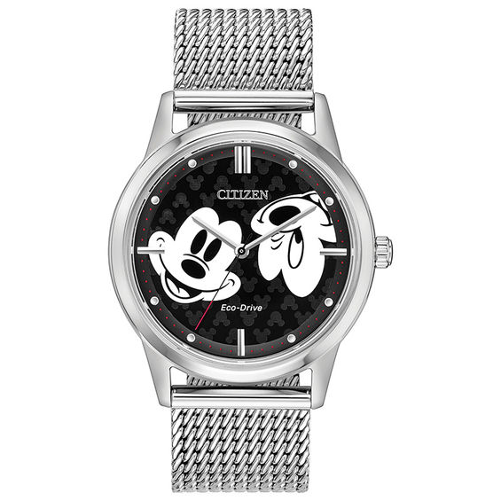 miki Citizen Eco-Drive® Mickey Mouse Mesh Watch with Black Dial (Model