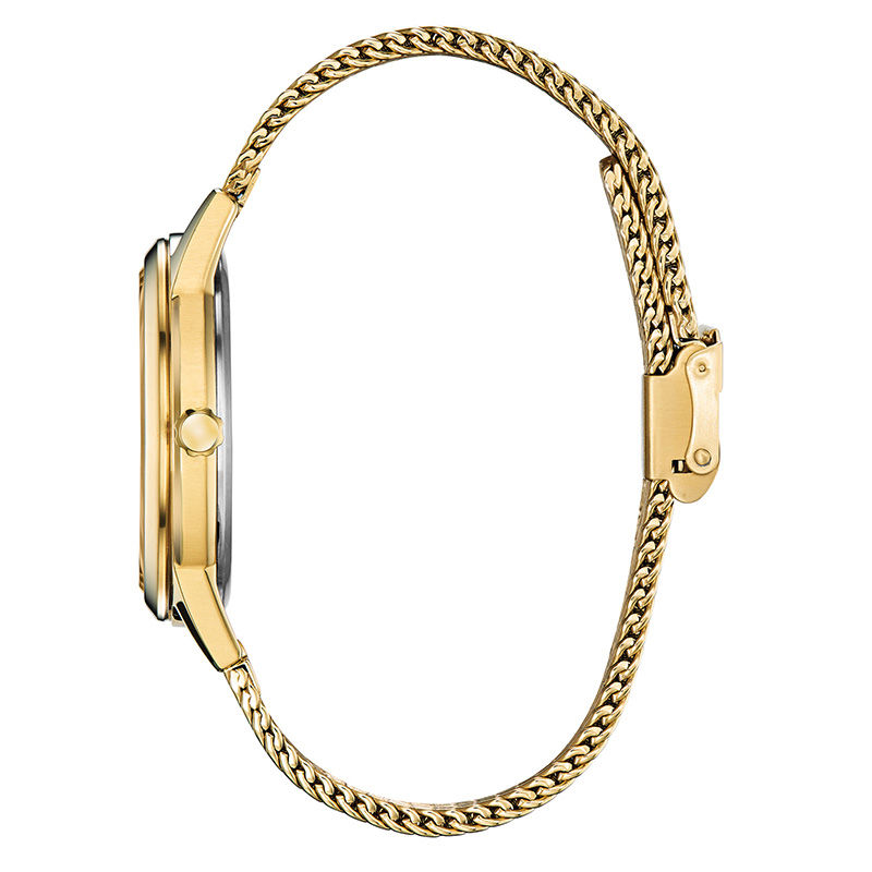 Main Image 2 of Ladies' Citizen Eco-Drive® Captain Marvel Gold-Tone Mesh Watch with Blue Dial (Model: FE7062-51W)