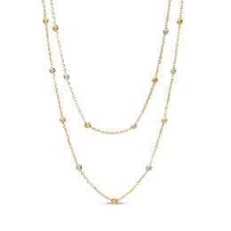 1.3mm Bead Station Alternating Double Strand Necklace in 10K Two-Tone Gold