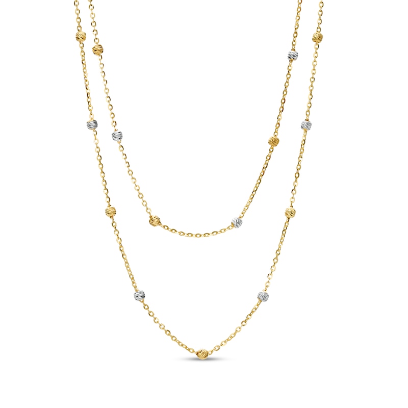 Main Image 1 of 1.3mm Bead Station Alternating Double Strand Necklace in 10K Two-Tone Gold