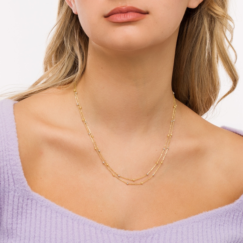 Main Image 2 of 1.3mm Bead Station Alternating Double Strand Necklace in 10K Two-Tone Gold