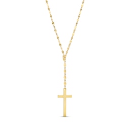 Made in Italy Cross and Mirror Flat-Link Chain &quot;Y&quot; Necklace in 14K Gold