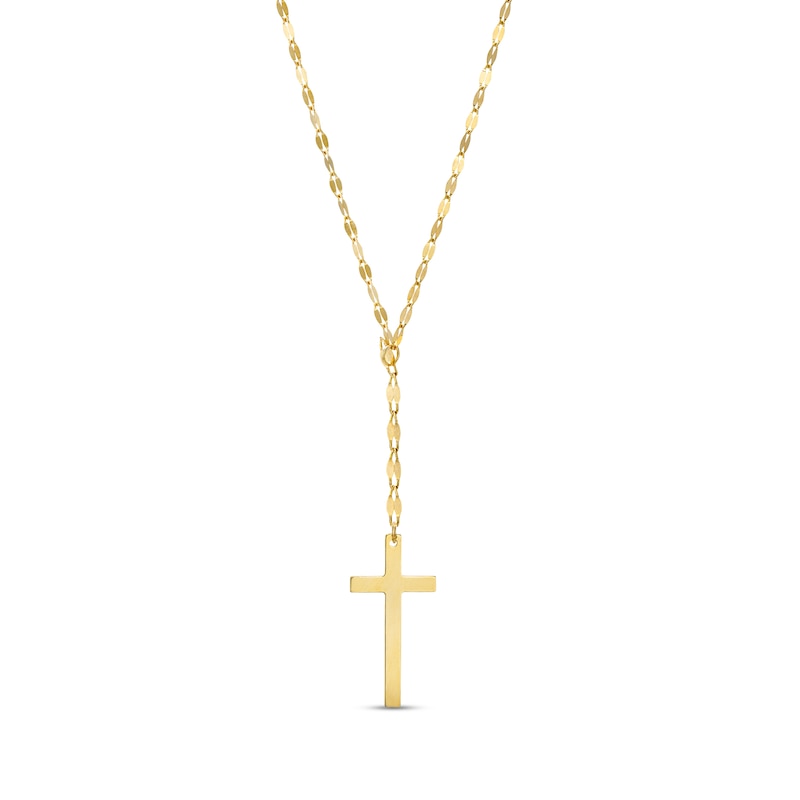 Made in Italy Cross and Mirror Flat-Link Chain "Y" Necklace in 14K Gold