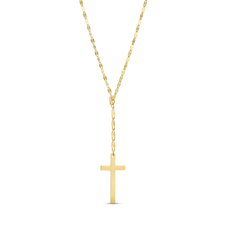 Main Image 1 of Made in Italy Cross and Mirror Flat-Link Chain "Y" Necklace in 14K Gold