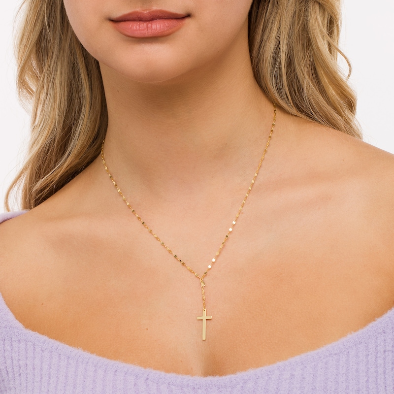 Made in Italy Cross and Mirror Flat-Link Chain "Y" Necklace in 14K Gold