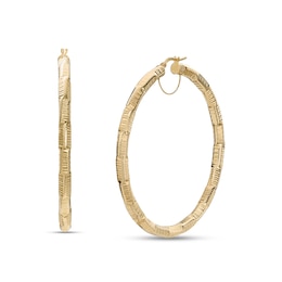 Made in Italy 4.0mm Diamond-Cut Art Deco Pattern Tube Hoop Earrings in 14K Gold