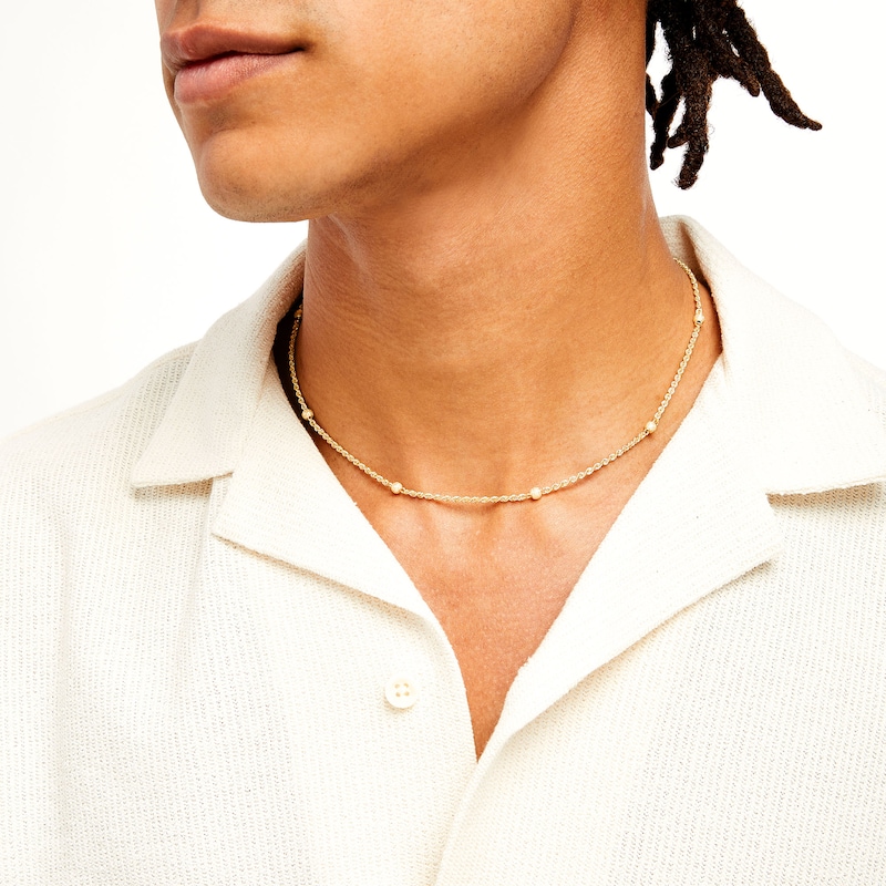 Main Image 2 of Made in Italy 2.2mm Multi-Finish Puntinato Bead Station Necklace in 14K Gold