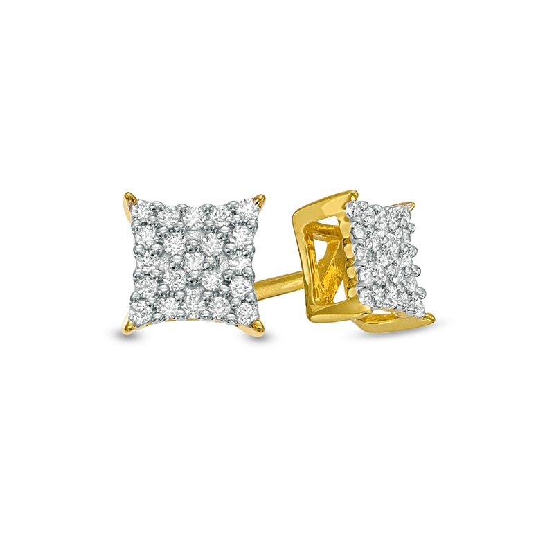 Main Image 1 of Men's 1/10 CT. T.W. Concave Square Multi-Diamond Stud Earrings in 10K Gold