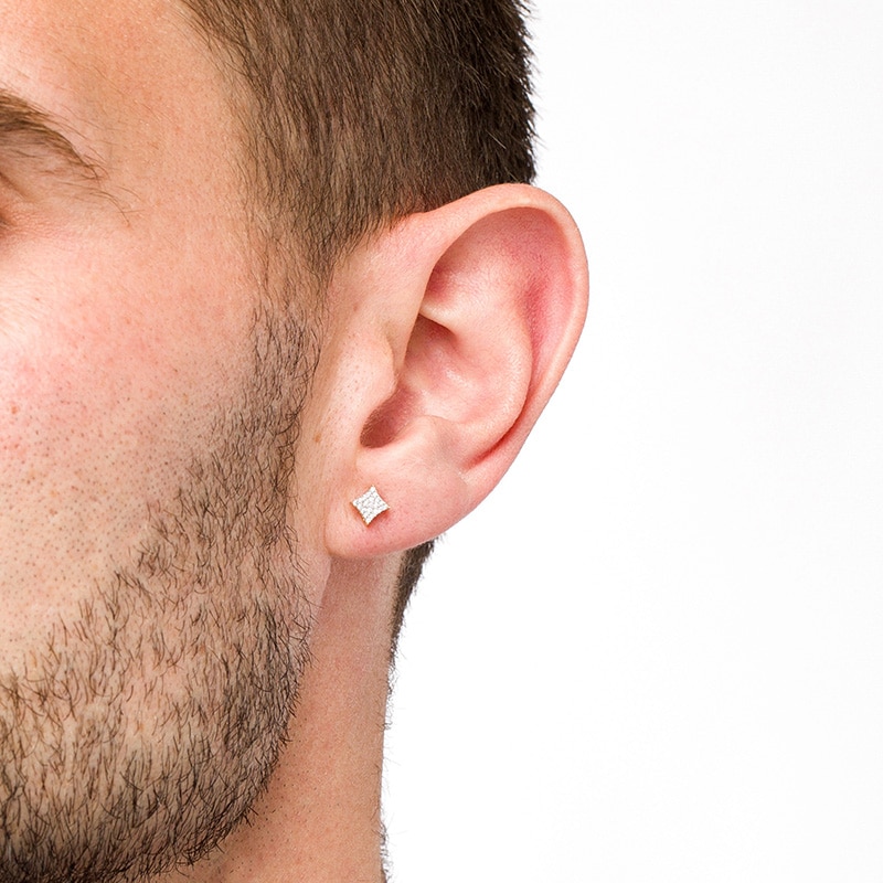 Main Image 2 of Men's 1/10 CT. T.W. Concave Square Multi-Diamond Stud Earrings in 10K Gold